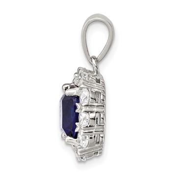 Sterling Silver Rhodium-plated CZ and Blue Glass Pendant — alternate view