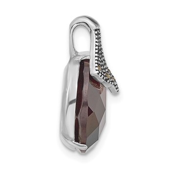 Sterling Silver Polished & Antiqued Red CZ & Marcasite Chain Slide Pendant — alternate view