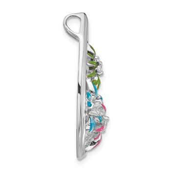 Sterling Silver CZ & Blue, Green & Pink Enamel Floral Teardrop Slide — alternate view
