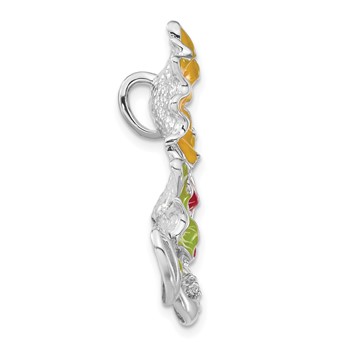 Sterling Silver Polished Red, Green & Yellow Enamel CZ Flower Slide — alternate view