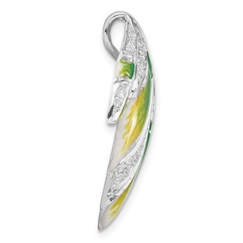 Sterling Silver Green & Yellow Enamel CZ Leaf Slide — alternate view