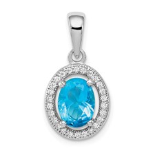 Image of Sterling Silver Rhod-plated w/ Light Blue and White CZ Oval Pendant