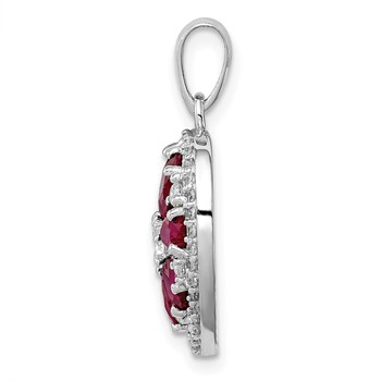 Sterling Silver Rhodium-plated Polished CZ and Lab Cr. Ruby Heart Pendant — alternate view