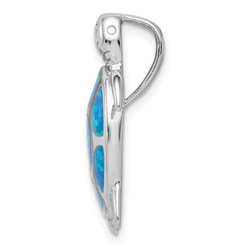 Sterling Silver Rhodium-plated Polished Created Blue Opal Turtle Slide — alternate view
