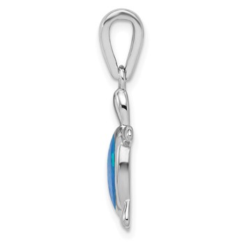 Sterling Silver Rhodium-plated Polished Created Blue Opal Turtle Pendant — alternate view
