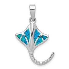 Image of Sterling Silver Rhodium-plated Created Blue Opal Stingray Pendant