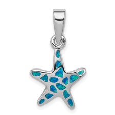 Image of Sterling Silver Rhodium Created Blue Opal Starfish Pendant