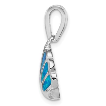 Sterling Silver Rhodium-plated Polished Created Blue Opal Oyster Pendant — alternate view