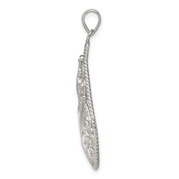 Sterling Silver Polished Filigree Diamond-cut Teardrop Pendant — alternate view