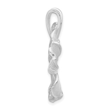 Sterling Silver Polished & Satin CZ Flower Chain Slide Pendant — alternate view