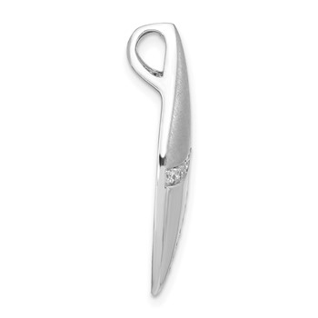 Sterling Silver Polished & Satin CZ Leaf Chain Slide Pendant — alternate view