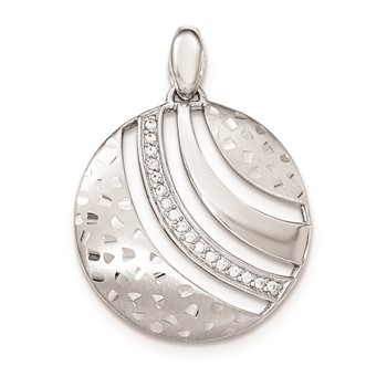 Sterling Silver Polished and Textured w/ CZ Pendant