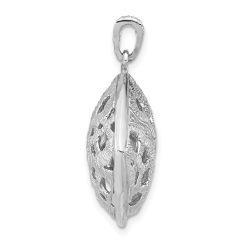 Sterling Silver Rhodium-plated Textured Crystal Floral Square Pendant — alternate view