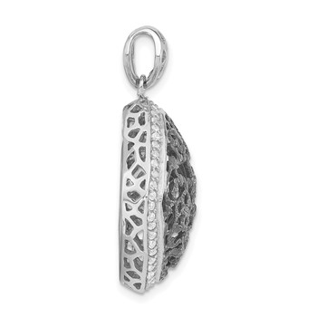 Sterling Silver w/ Black Rhodium Textured CZ Floral Square Pendant — alternate view