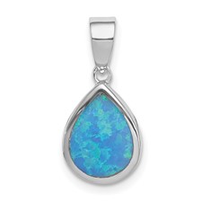 Image of Sterling Silver Rhod-plated Lab Created Opal Teardrop Pendant