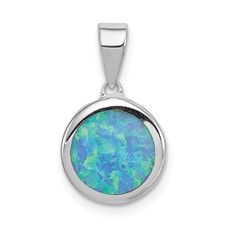 Image of Sterling Silver Rhod-plated Lab Created Opal  Round Pendant