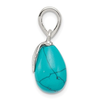 Sterling Silver Polished Lab Created Turquoise Pendant — alternate view