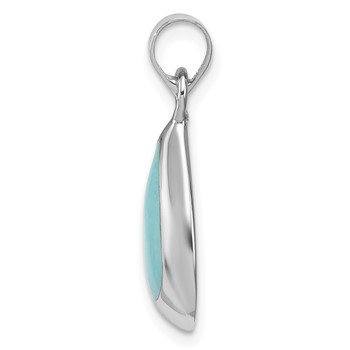 Sterling Silver Rhodium Polished Lab Created Turquoise Teardrop Pendant — alternate view