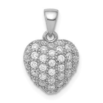 Sterling Silver Rhodium-plated CZ Micro pavé Heart Pendant