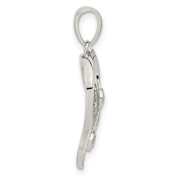 Sterling Silver Rhodium-plated Polished Open Heart CZ Pendant — alternate view