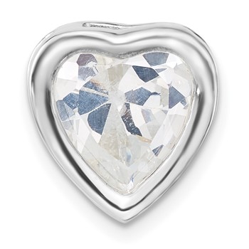 Sterling Silver Polished Large Heart Shaped CZ Chain Slide