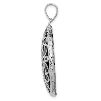 Sterling Silver Rhodium-plated Filigree Diamond Cut Onyx Circle Dangle Pendant — alternate view