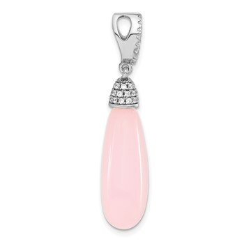 Sterling Silver Polished CZ & Pink Glass Dangle Pendant — alternate view