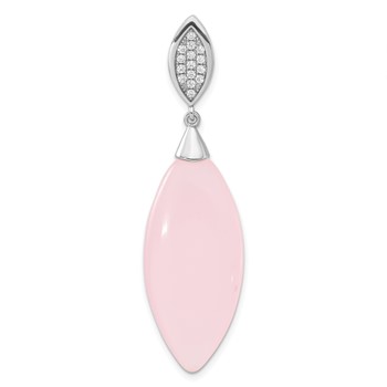 Sterling Silver Polished CZ & Pink Glass Pendant