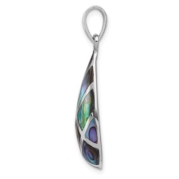 Sterling Silver Rhodium-plated Polished Teardrop Abalone Pendant — alternate view