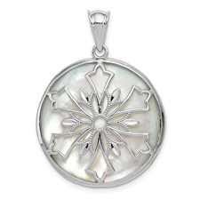 Image of Sterling Silver Rhodium-plated Snowflake Diamond Cut Mother of Pearl and Onyx Reversible Pendant