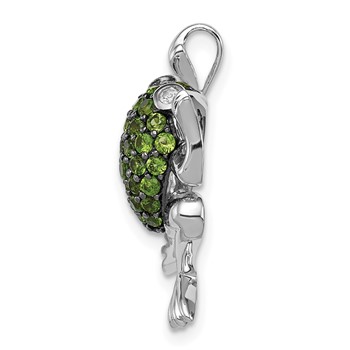 Sterling Silver Rhodium White Topaz & Chrome Diopside Frog Pendant — alternate view
