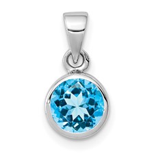 Image of Sterling Silver Rhodium-plated Polished Blue Topaz Round Pendant