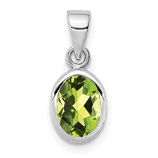 Image of Sterling Silver Rhodium-plated Polished Peridot Oval Pendant