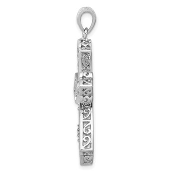 Sterling Silver Rhodium & Diam. Filigree Cross Pendant — alternate view