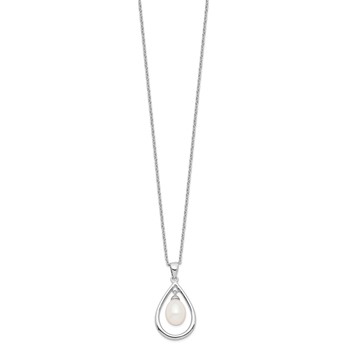 Sterling Silver Rhodium-plated 7-8mm White Teardrop Freshwater Cultured Pearl 17 inch Necklace — alternate view