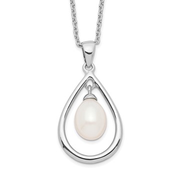 Sterling Silver Rhodium-plated 7-8mm White Teardrop Freshwater Cultured Pearl 17 inch Necklace