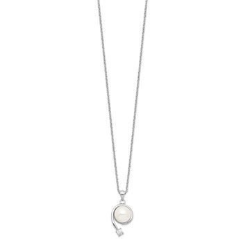 Sterling Silver Rhodium-plated 8-9mm White Button Freshwater Cultured Pearl and CZ 17 inch Necklace — alternate view