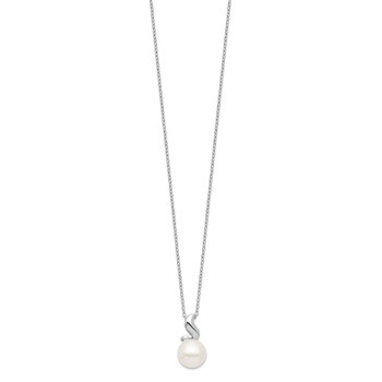 Sterling Silver Rhodium-plated 9-10mm White Button Freshwater Cultured Pearl and CZ 17 inch Necklace — alternate view