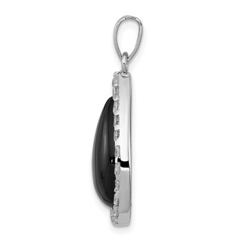 Sterling Silver Rhodium-plated CZ and Onyx Tear drop Pendant — alternate view