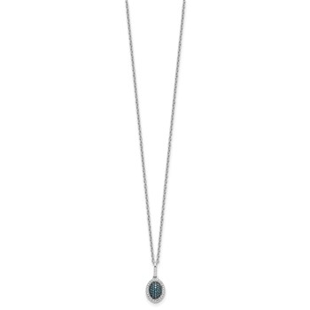 White Night Sterling Silver Rhodium-plated Blue Diamond Oval Pendant 18 inch Necklace with 2 Inch Extender — alternate view