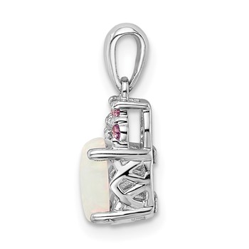 Sterling Silver Rhod-plate Dia. Cr.Pink Sapp. Simulated Opal Pendant — alternate view