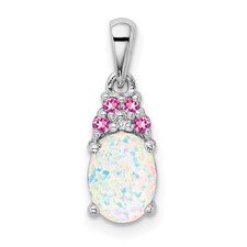 Image of Sterling Silver Rhod-plate Dia. Cr.Pink Sapp. Simulated Opal Pendant