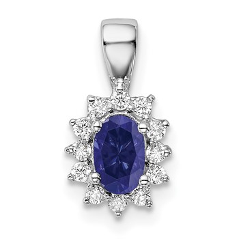 Sterling Silver Rhodium-plated CZ/Lab Cr Sapphire Pendant