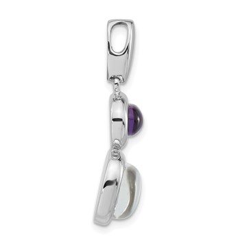 Sterling Silver Rhodium-plated Purple Crystal & White Mother of Pearl Chain Slide Pendant — alternate view