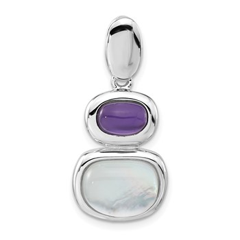 Sterling Silver Rhodium-plated Purple Crystal & White Mother of Pearl Chain Slide Pendant