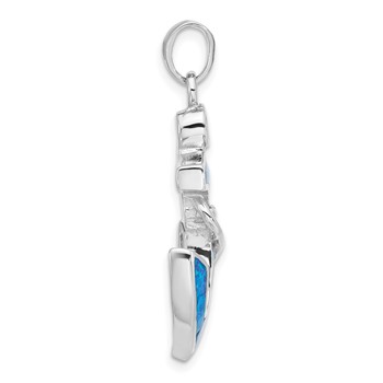 Sterling Silver Rhodium-plated Blue Created Opal Anchor Pendant — alternate view