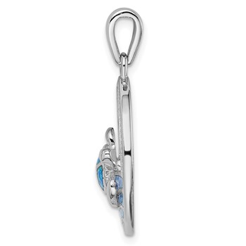 Sterling Silver Rhodium-plated Polished Blue Inlay Created Opal Turtle Pendant — alternate view