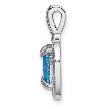 Sterling Silver Rhodium-plated Blue Square Created Opal w/CZ Pendant — alternate view