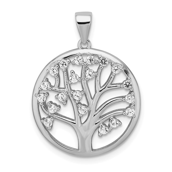 Sterling Silver Gold Plated Created White Sapphire Tree Of Life Pendant
