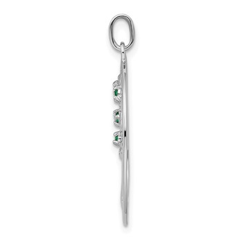 Sterling Silver Rhodium-plated Green Glass Buds Oval Tree Pendant — alternate view
